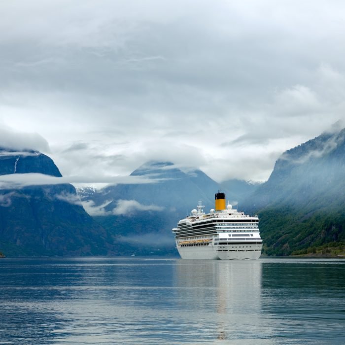 Cruise Ship, Cruise Liners On Sognefjord or Sognefjorden, Flam Norway