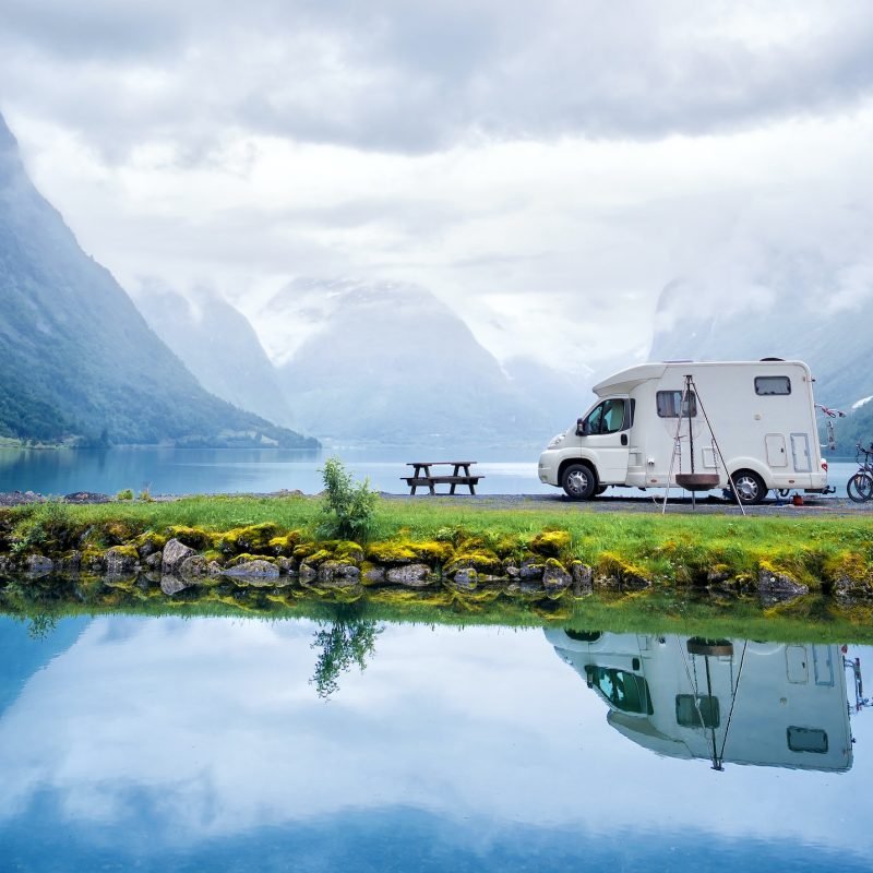 Family vacation travel RV, holiday trip in motorhome